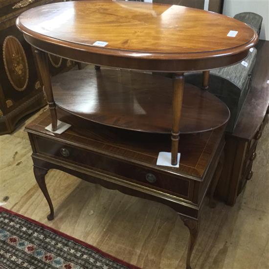 Oval mahogany 2-tier coffee table & drop front cabinet(-)